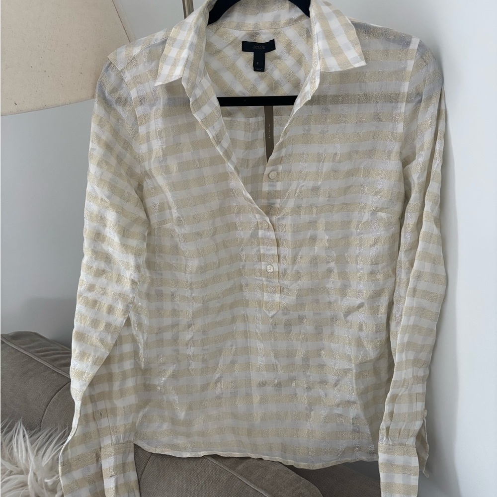J. Crew Gold and White Long Sleeve Button Down Shirt